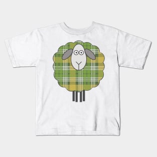 Scottish Green and Yellow Tartan Patterned Sheep Kids T-Shirt